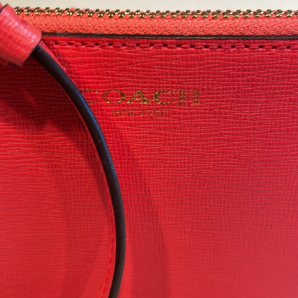 Coach Red Saffiano Leather Wristlet Clutch - Picture 2 of 8